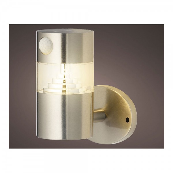 Luz solar de pared inox 15-150 lm luz cálida, con sensor de movimiento, ø12 x 16 cm