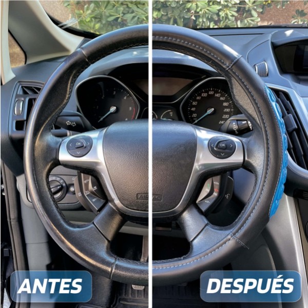 Volante Coche Universal Modelo Blue Gel Color Negro Azul Poli Piel 37-39 cm con Gel Antideslizante Transpirable