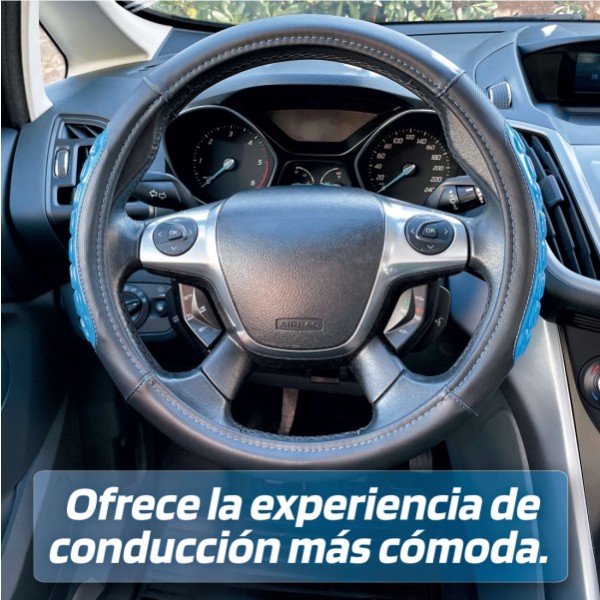 Volante Coche Universal Modelo Blue Gel Color Negro Azul Poli Piel 37-39 cm con Gel Antideslizante Transpirable