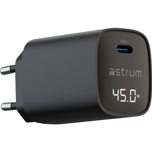Astrum watz45l negro / adaptador de corriente con pantalla led integrada / 45w / usb-c